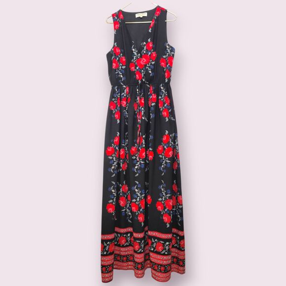 ASOS PARISIAN COLLECTION Black & Red Floral Maxi Dress Size 14 Sleeveless Boho - Picture 3 of 11